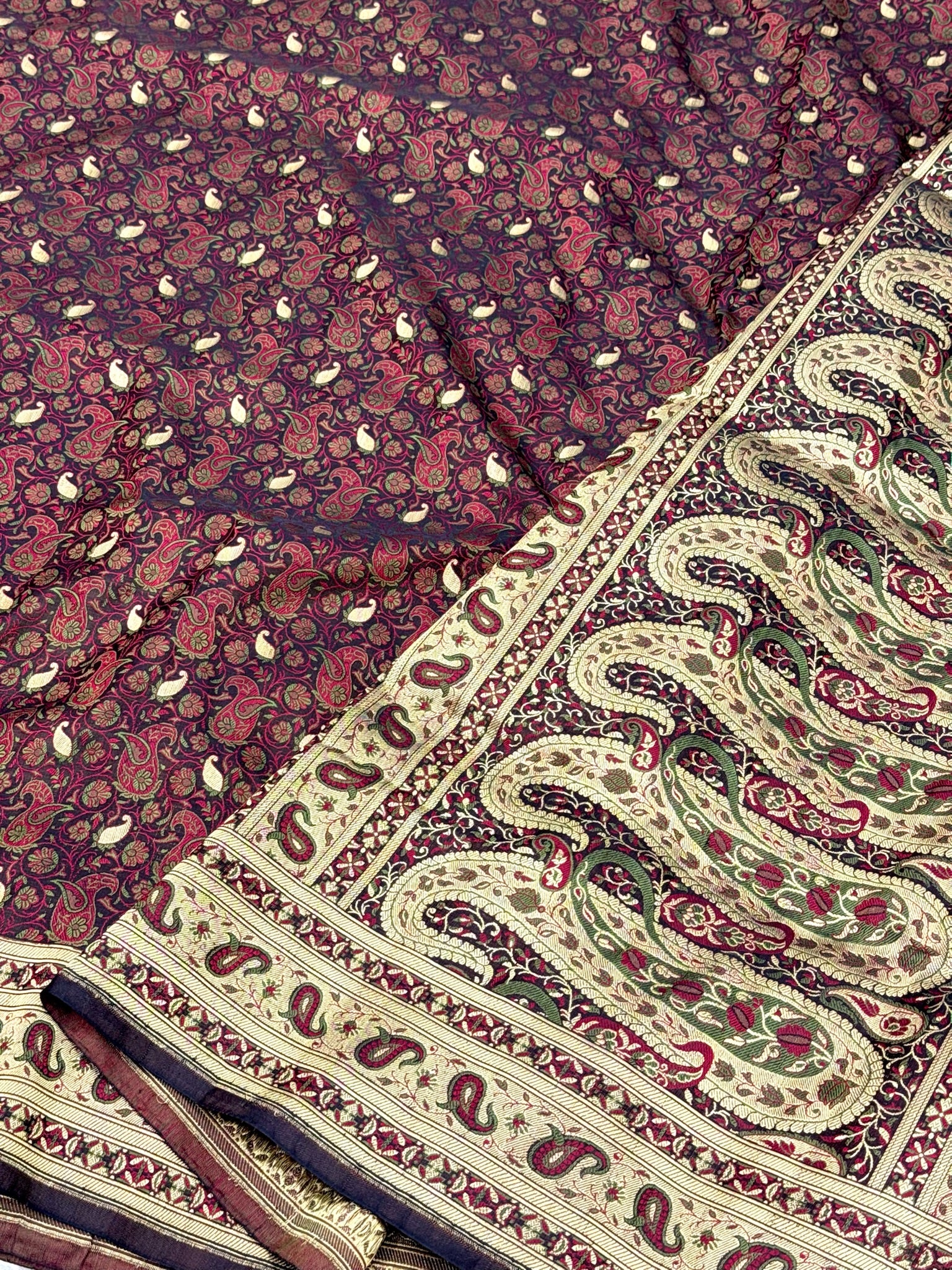 Wine Pure Satin Silk Handwoven Banarasi Tanchoi Saree