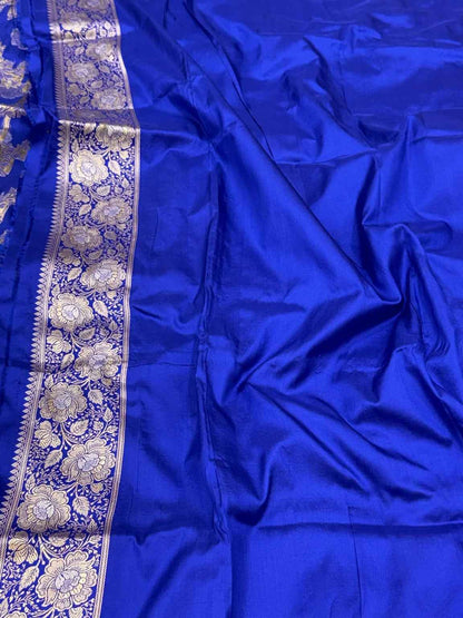 Blue Authentic Banarasi Saree | Pure Katan Mulberry Silk Handwoven Banarasi Sare - Timeless  Kadhwa Elegance