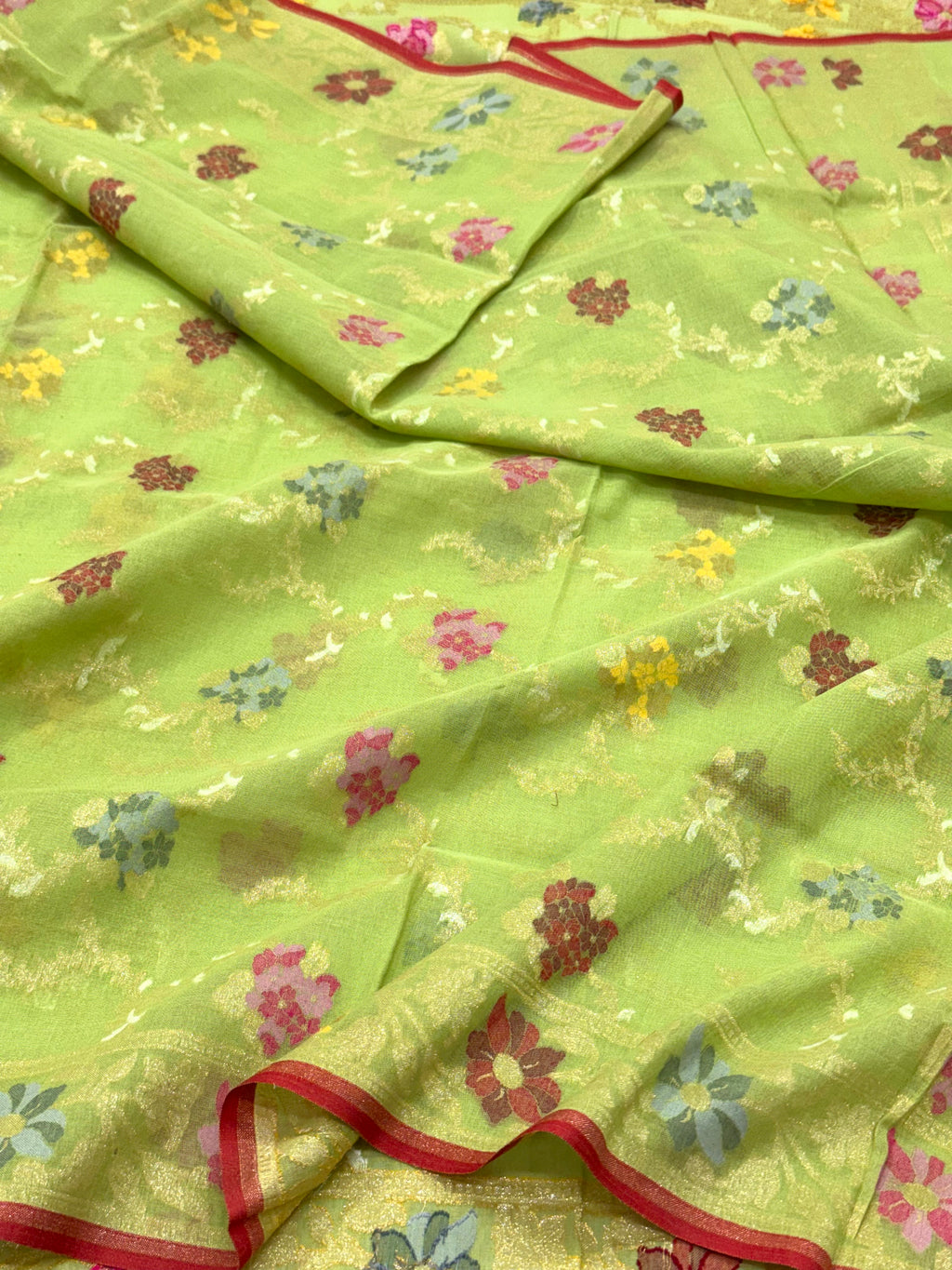 Pista Green Pure Muslin Cotton Jamdani  Handloom Banarasi Dupatta - Ektara Weave