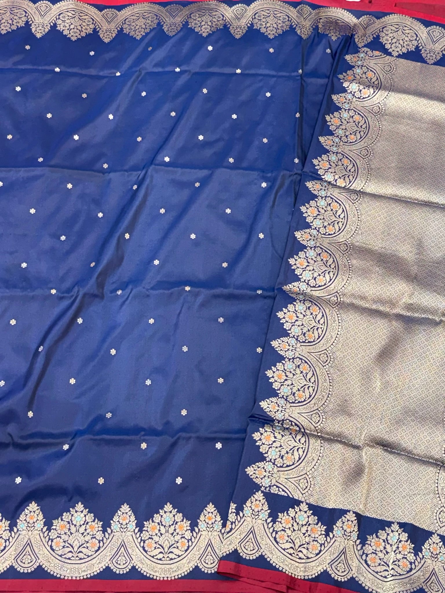 Dark Blue Pure Mulberry Katan Silk Handwoven Banarasi Saree
