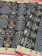 Black Pure Kora Organza Silk Jamdani Handwoven Banarasi Saree