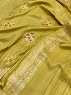 Green Pure Tussar Georgette Silk Handwoven Saree