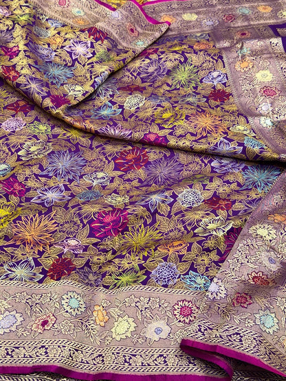 Purple Pure Mulberry Katan Silk Handwoven Banarasi Brocade Saree | Kadhwa Technique + Teh-Rir Meena - A New Era Of Elegance