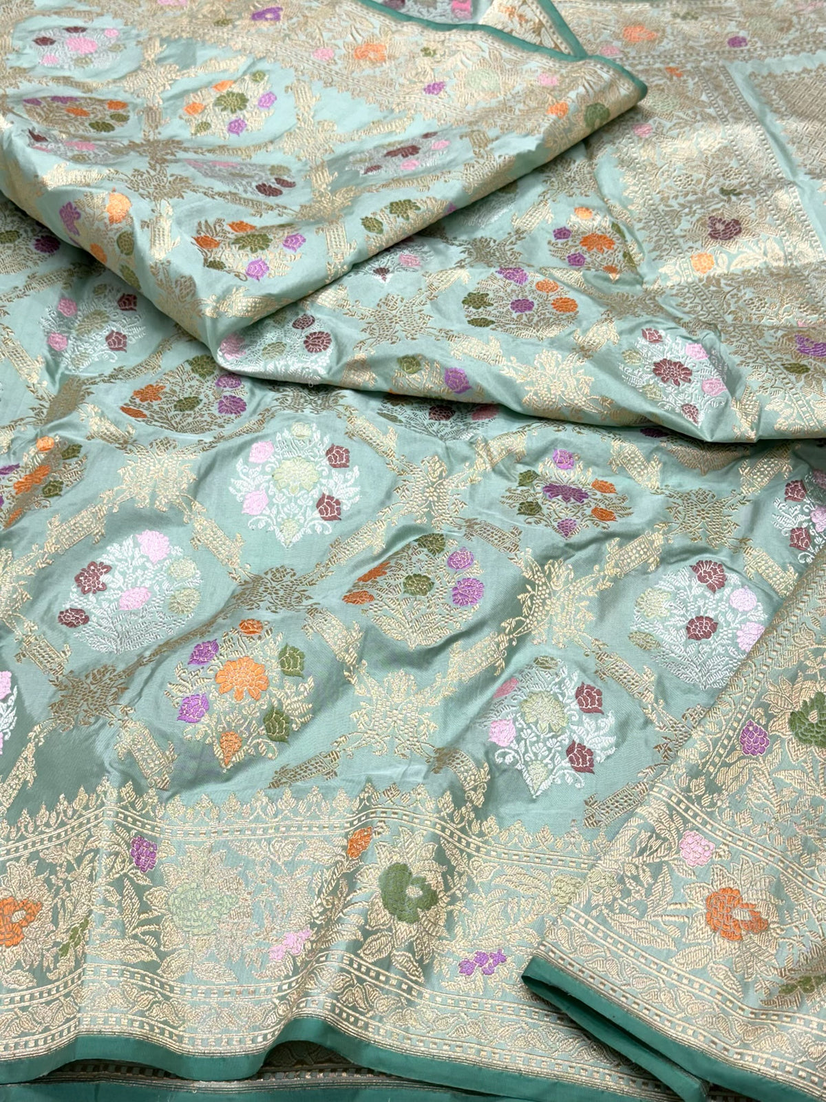 Light Sea Green Pure Double Mulberry Katan Silk | Kadhwa Technique | Handwoven Banarasi Saree - New Era Of Saree Glamour