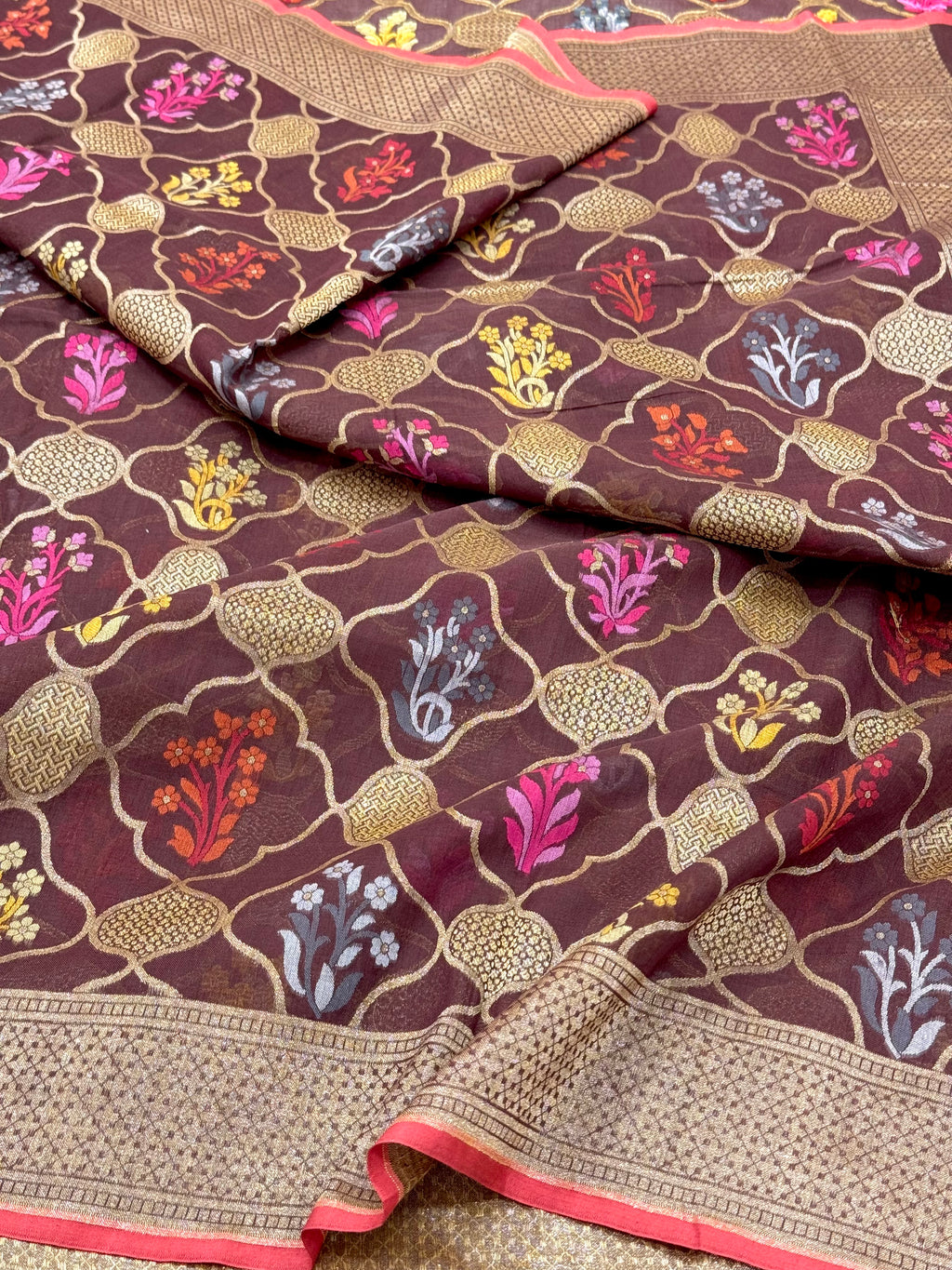 Brown Pure Muslin Cotton Jamdani Handloom Banarasi Dupatta