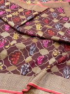 Brown Pure Muslin Cotton Jamdani Handloom Banarasi Dupatta