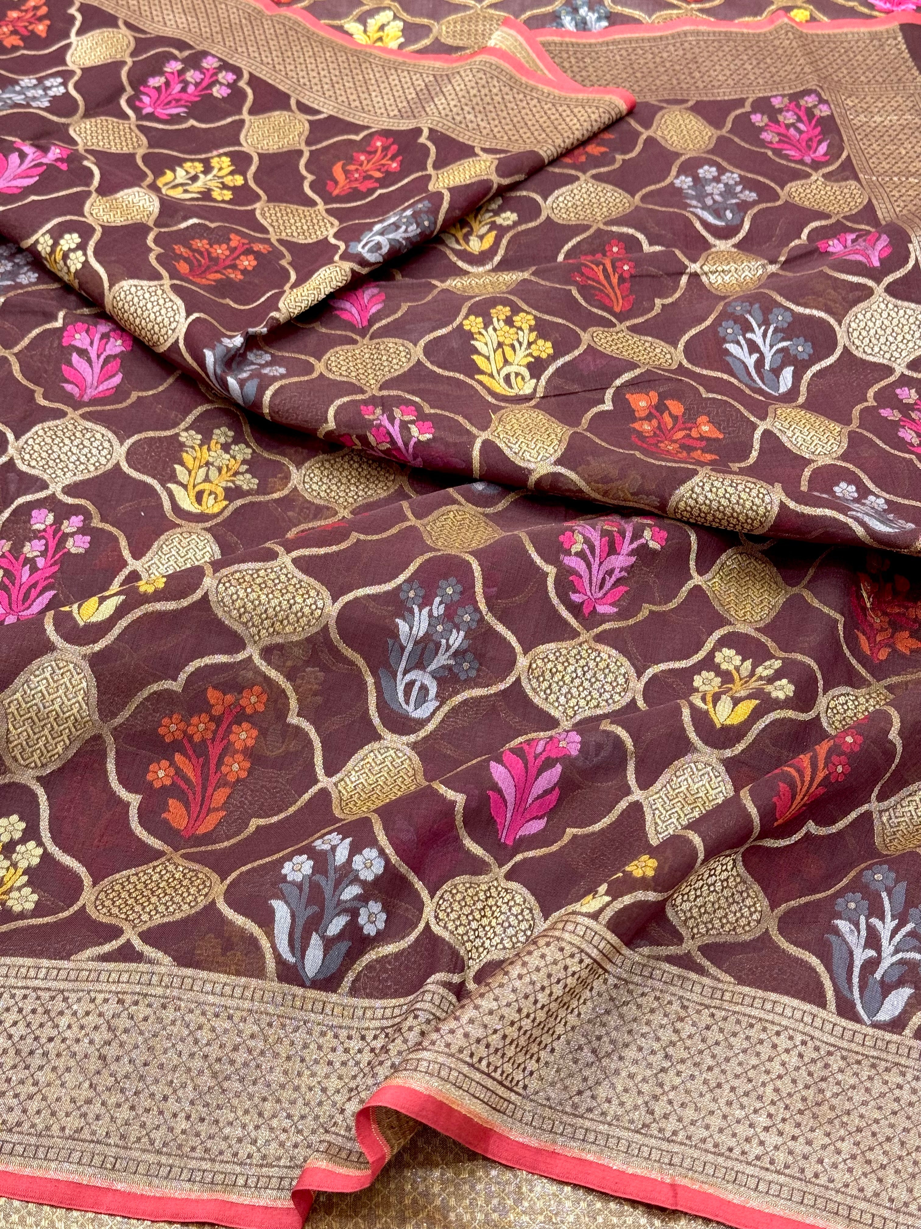 Brown Pure Muslin Cotton Jamdani Handloom Banarasi Dupatta