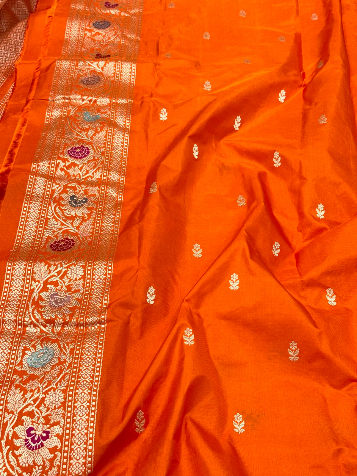 Orange Handwoven Luxury Banarasi Saree - Pure Mulberry Double Katan Silk Banarasi Saree | Kadhwa Weave | The Luxe Drape