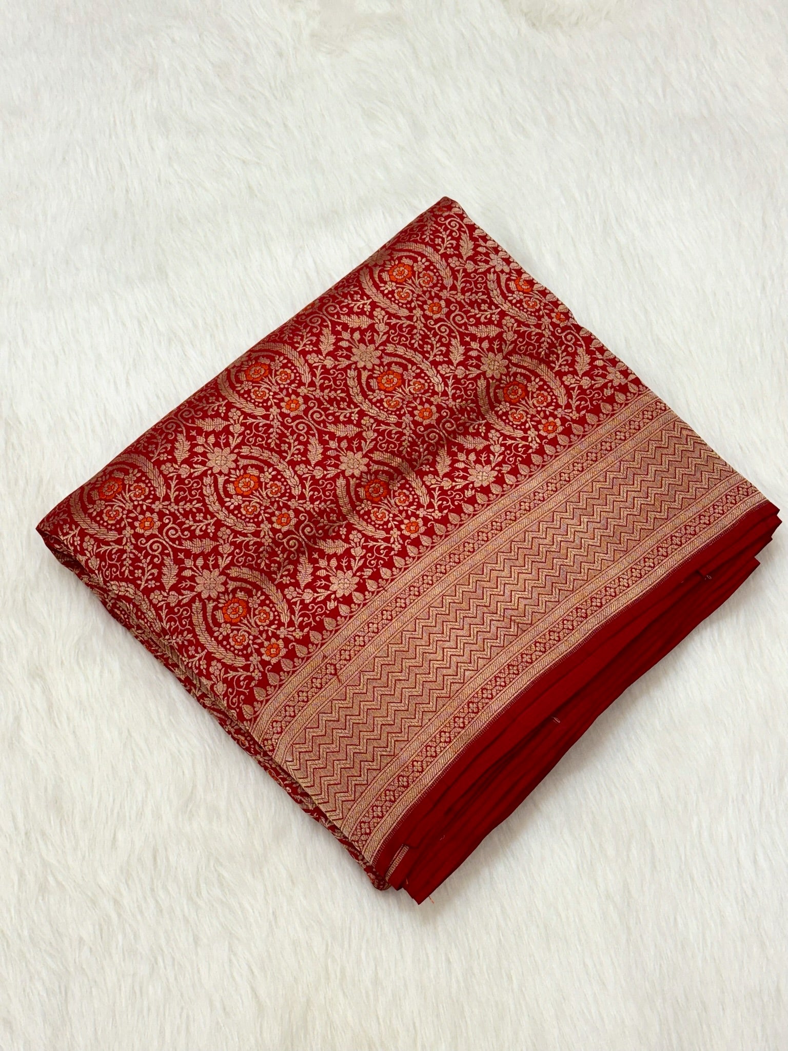 Red Katan Silk Handloom Banarasi Brocade Saree