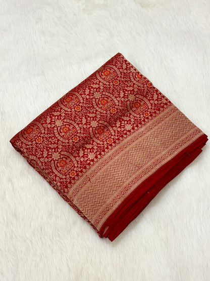 Red Pure Katan Silk Handloom Banarasi Saree |Brocade|
