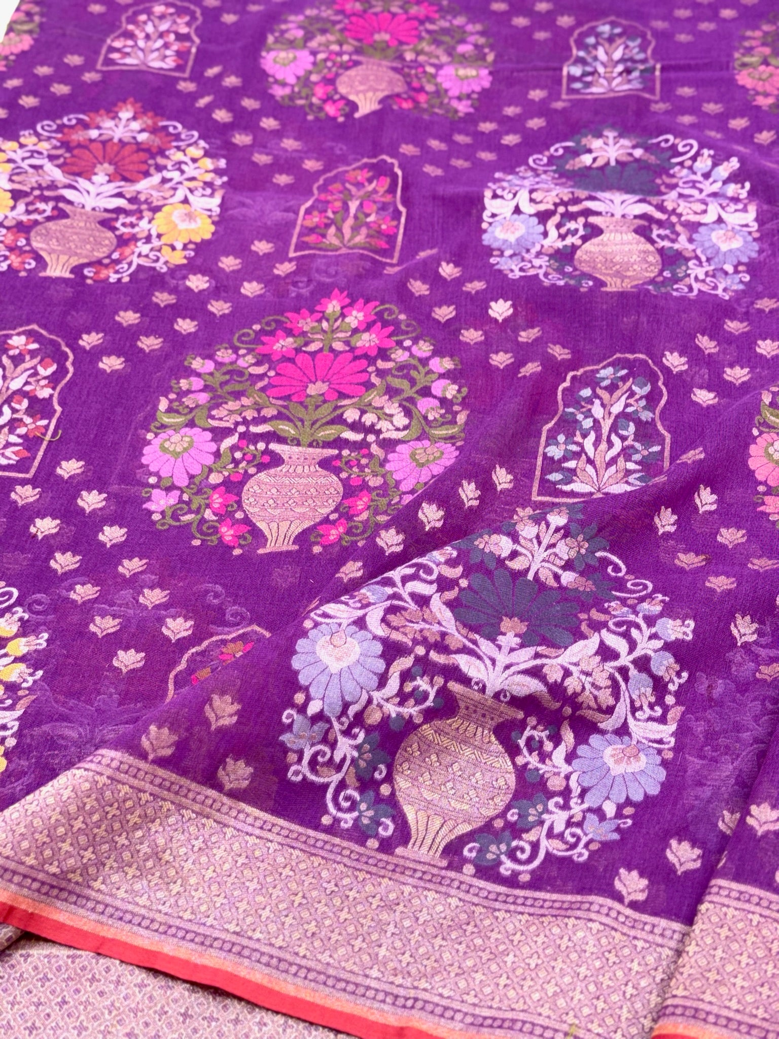 Lavender Muslin Cotton Ektara Weave Handloom Jamdani Saree