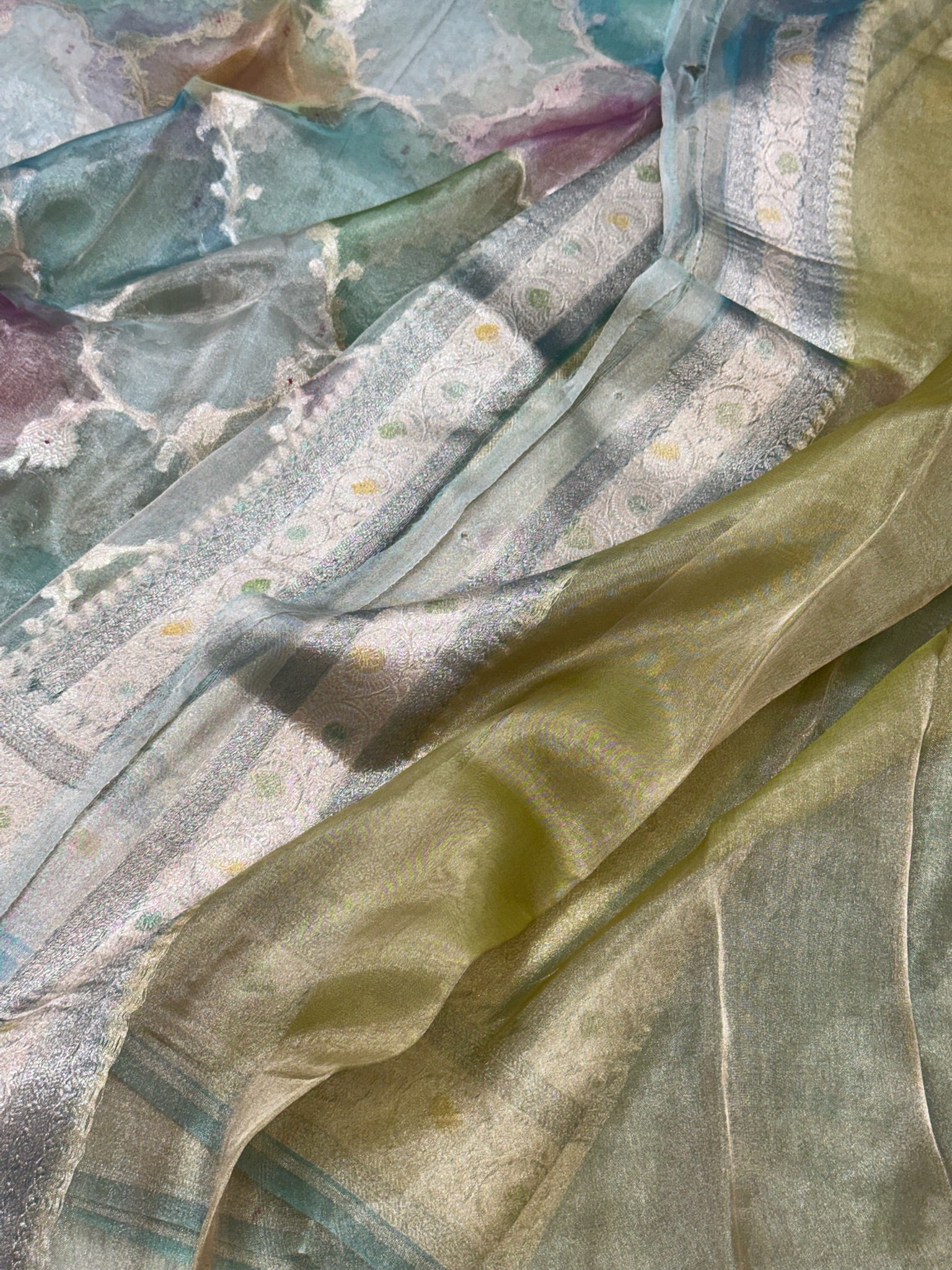 Blue Pure Mulberry Tissue Silk Handloom Banarasi Saree |Ektara Weave|