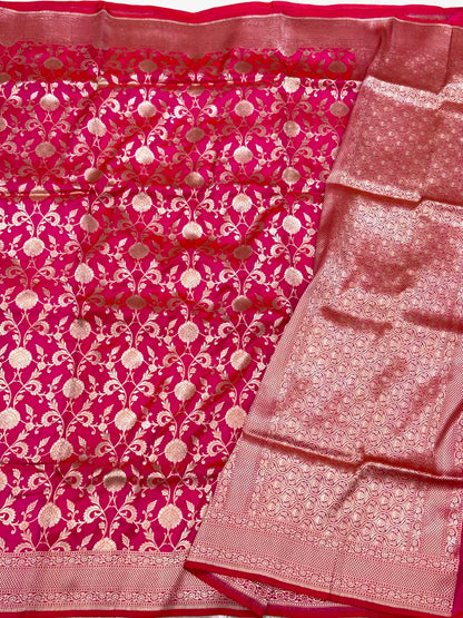 Orange Pink Pure Katan Mulberry Silk Banarasi Handloom Saree