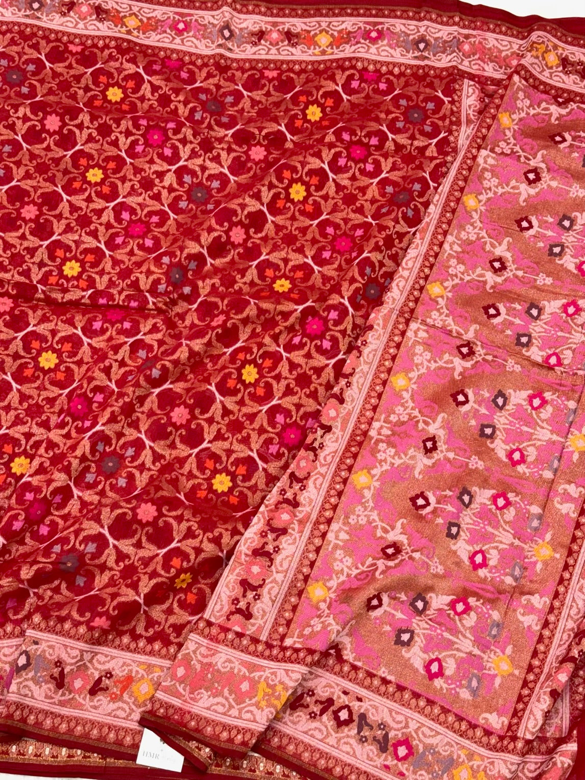 Red Pure Muslin Cotton Jamdani Handloom Banarasi Saree |Ektara Weave|