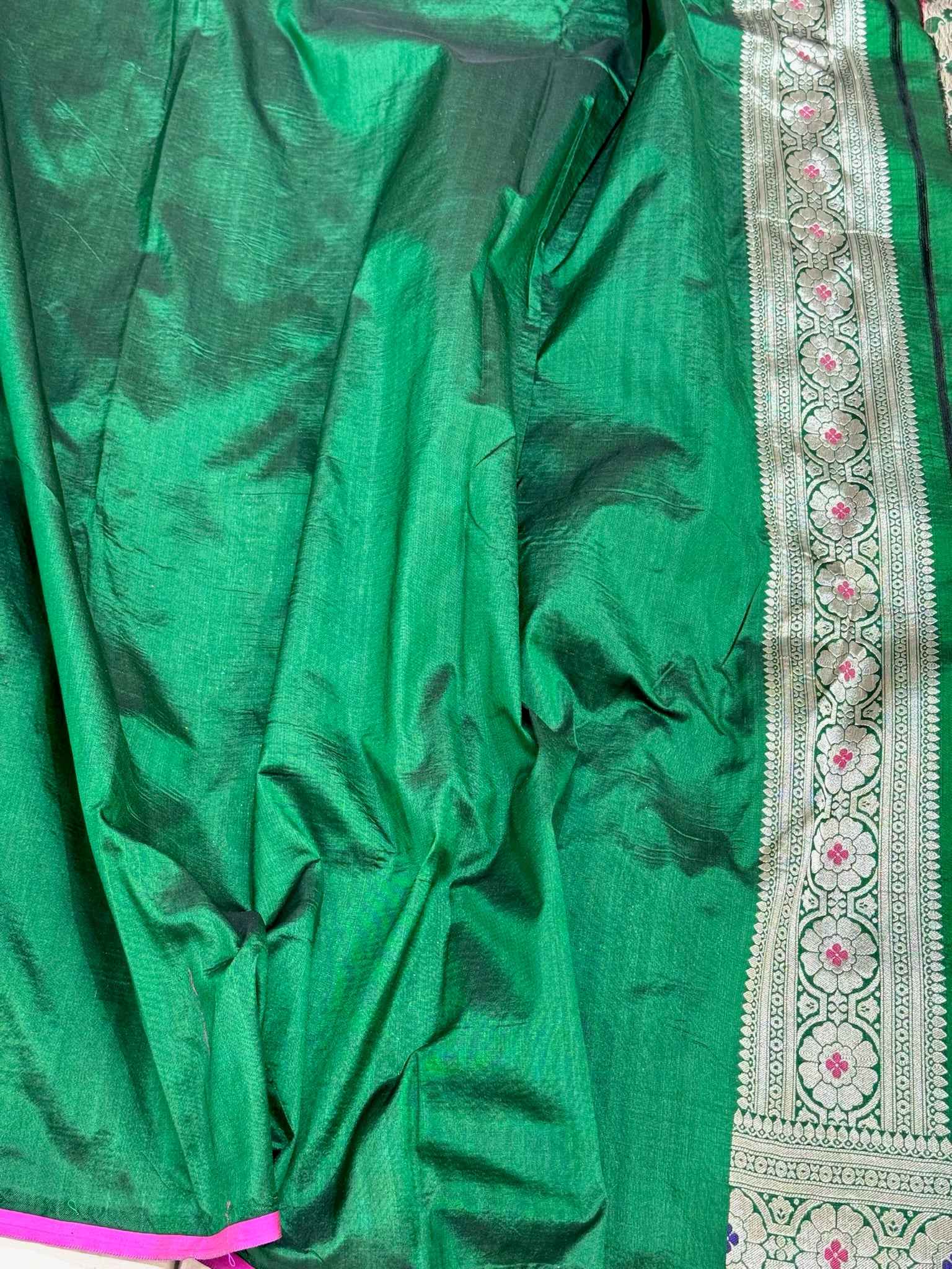 Bottle Green Authentic Handloom Banarasi Saree | Pure Katan & Mulberry Silk Saree