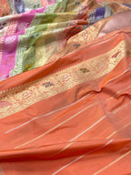 Peach Pure Mulberry Katan Silk Handwoven Banarasi Saree |Rangkaat|