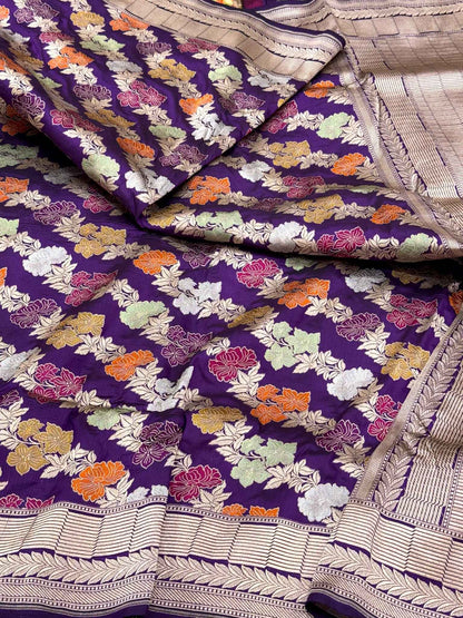 Purple Pure Katan Mulberry Silk Handloom Banarasi Saree | Timeless Banarasi Elegance
