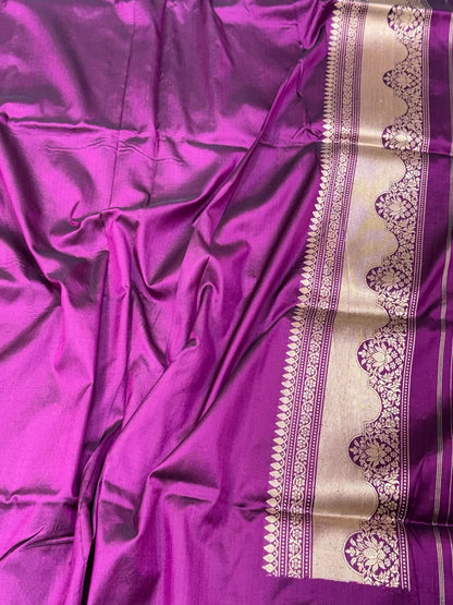 Magenta Purple Pure Mulberry Katan Silk Handwoven Banarasi Saree With Kadhwa Weave