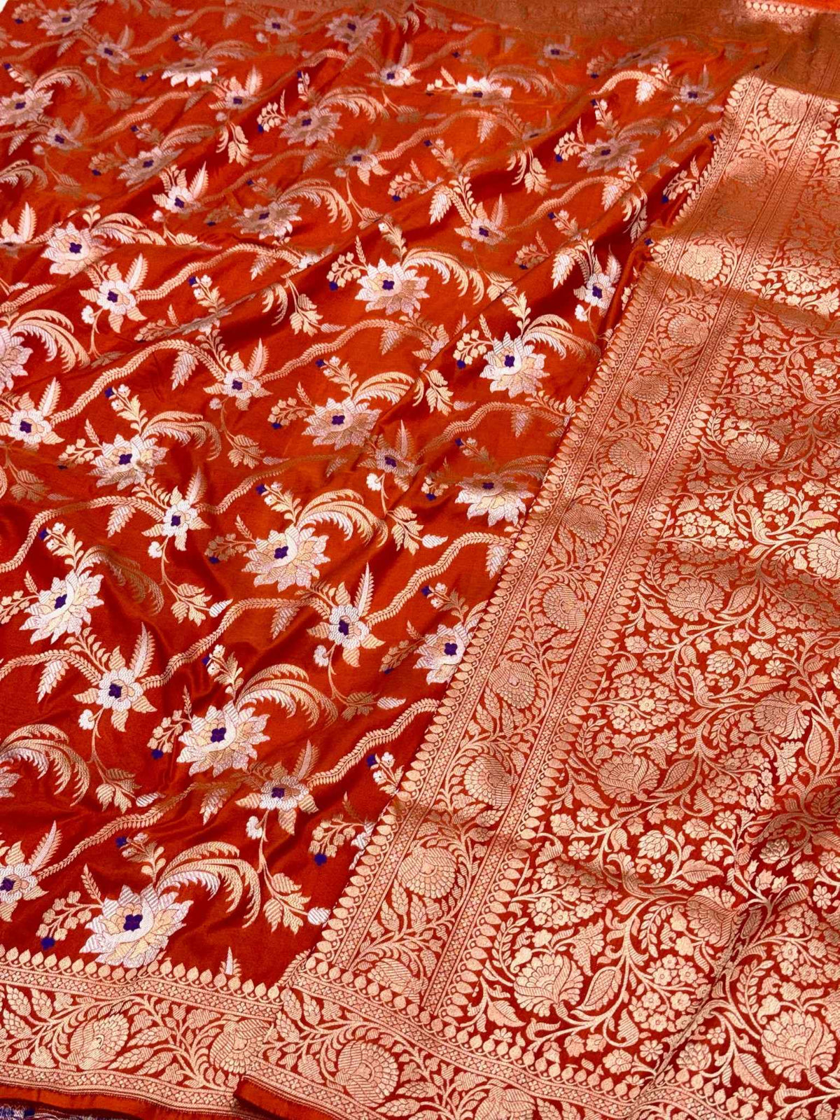 Orange Pure Katan Silk Handwoven Banarasi Saree