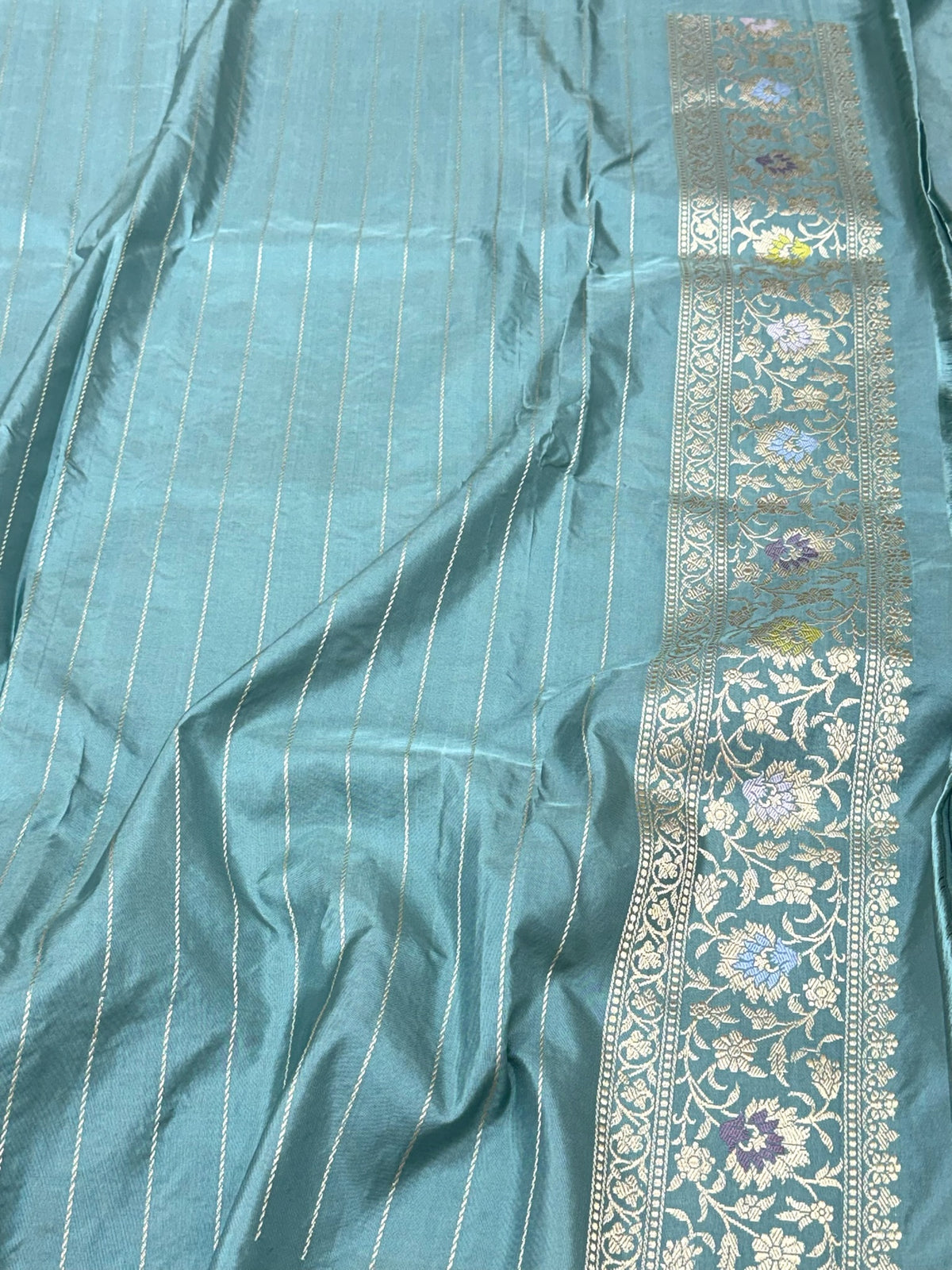 Dusty Blue Pure Double Katan Silk & Mulberry Silk | Kadhwa Weave | Handwoven  Authentic Banarasi Saree