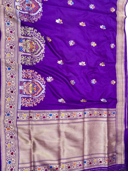 Purple Exclusive Modern Banarasi Saree - Pure Mulberry Katan Silk | Kadhwa Ektara Weave Handwoven Saree