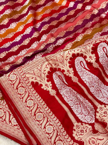 Red Pure Mulberry Silk & Pure Katan Silk Saree | Rangkaat Technique | Handwoven Banarasi Kadhwa Weave Saree