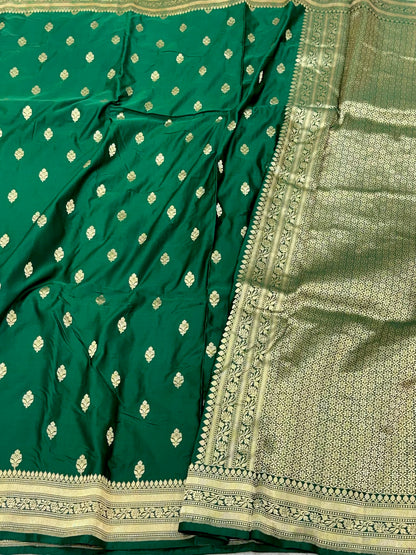 Emerald Green Banarasi Handloom Pure Mulberry Katan Silk Saree