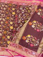 Brown Ektara Weave Handloom Jamdani Saree