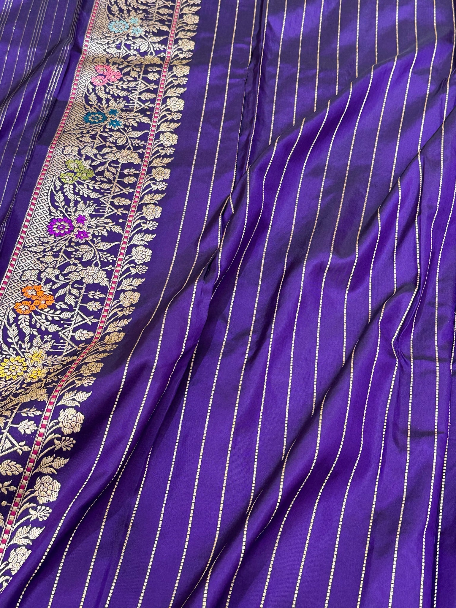 Purple Pure Mulberry Katan Silk | Kadhwa Weave | Handwoven Banarasi Saree - The Luxe Drape