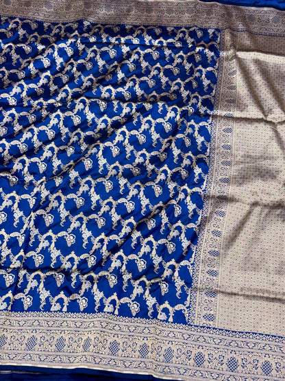 Blue Pure Mulberry Katan Silk Handloom Timeless Banarasi Saree - The Luxe Edit