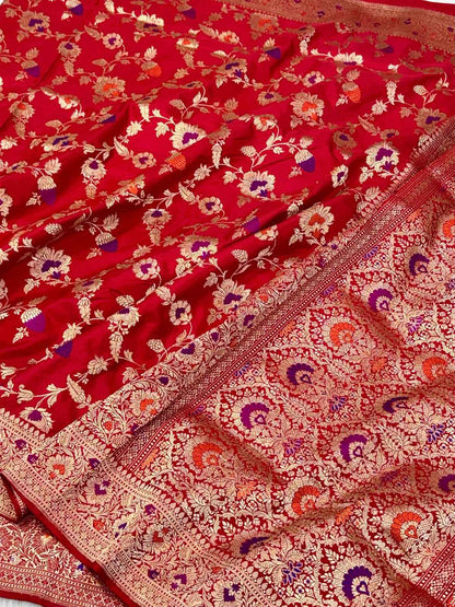 Rani Pink Pure Katan Silk Handwoven Banarasi Saree