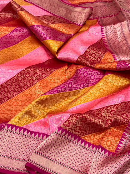 Pink Pure Katan Silk Handwoven Banarasi Saree |Rangkaat|