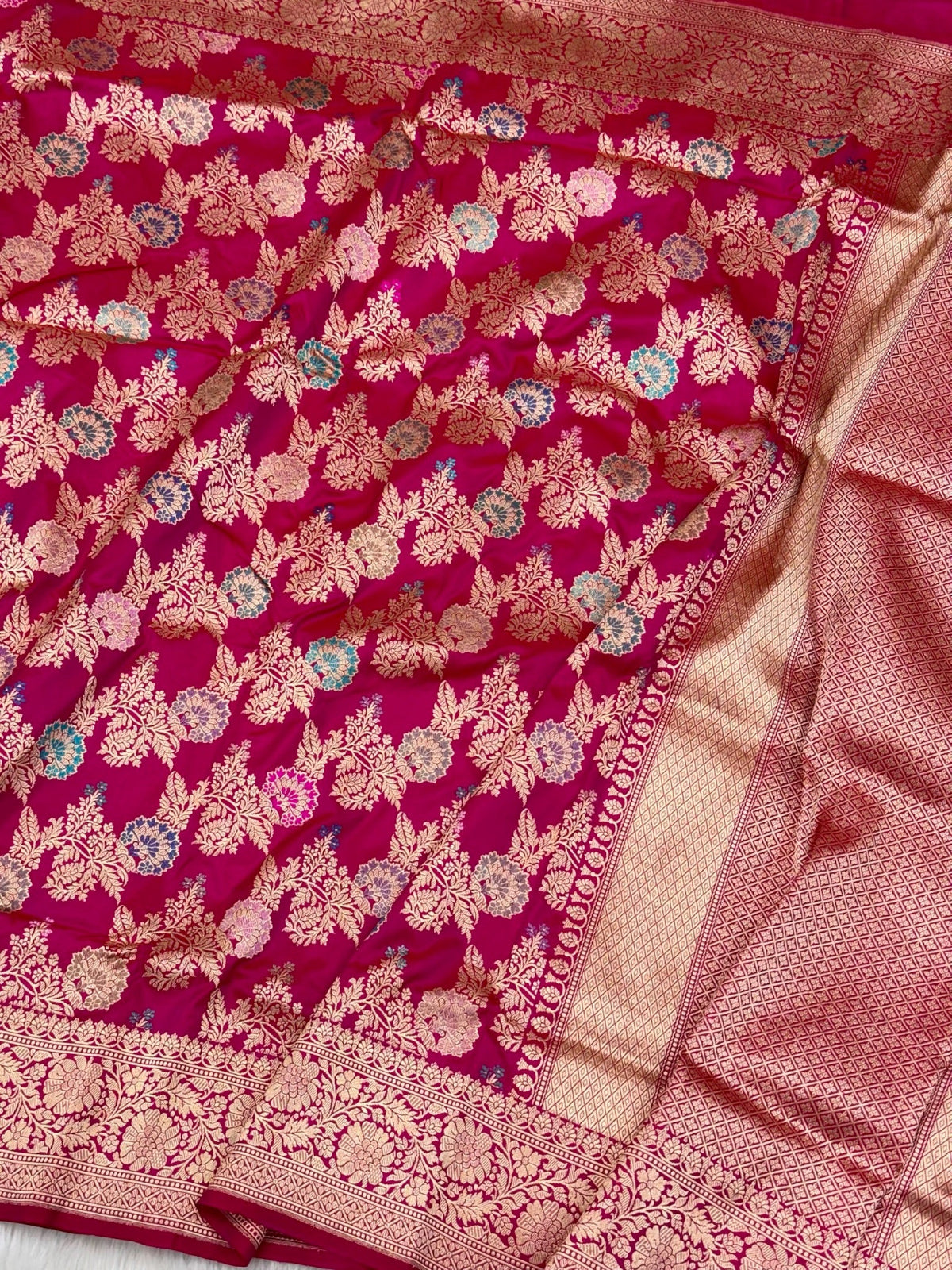 Magenta Pink Pure Katan Silk Handwoven Banarasi Saree