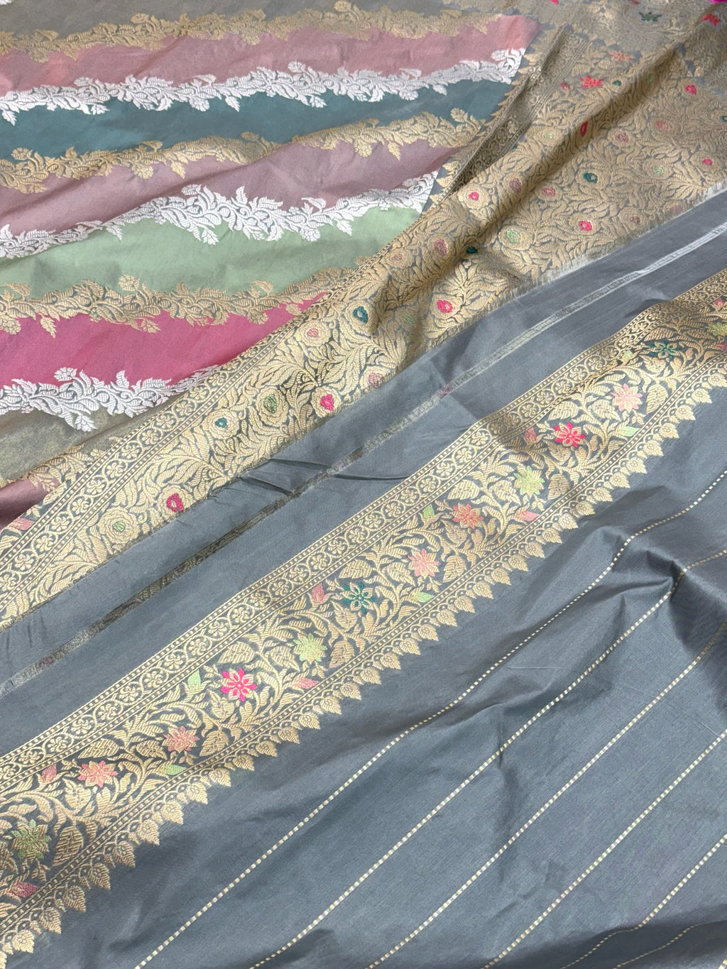 Grey Katan Silk Rangkaat Handwoven Saree