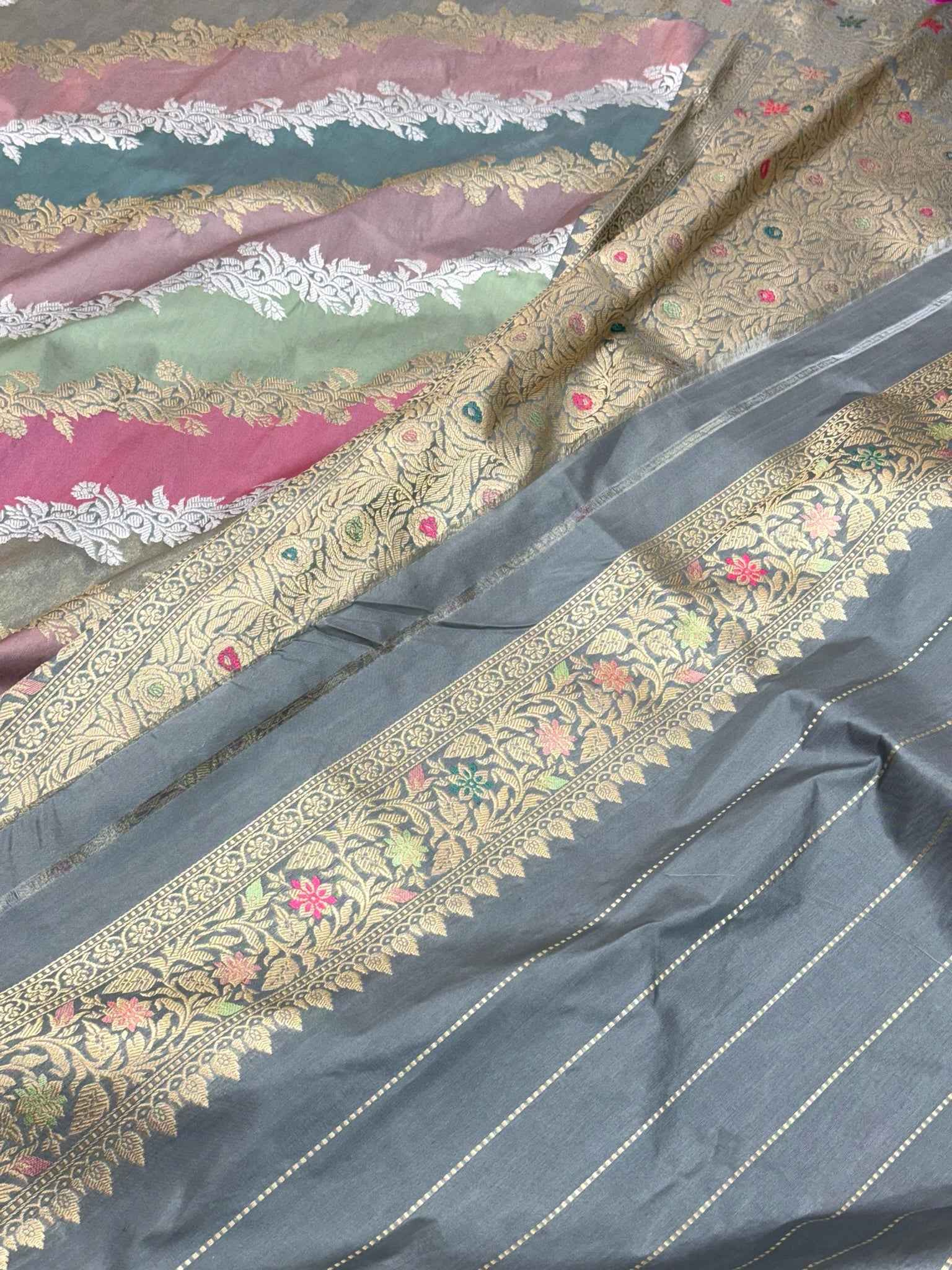 Grey Katan Silk Rangkaat Handwoven Saree