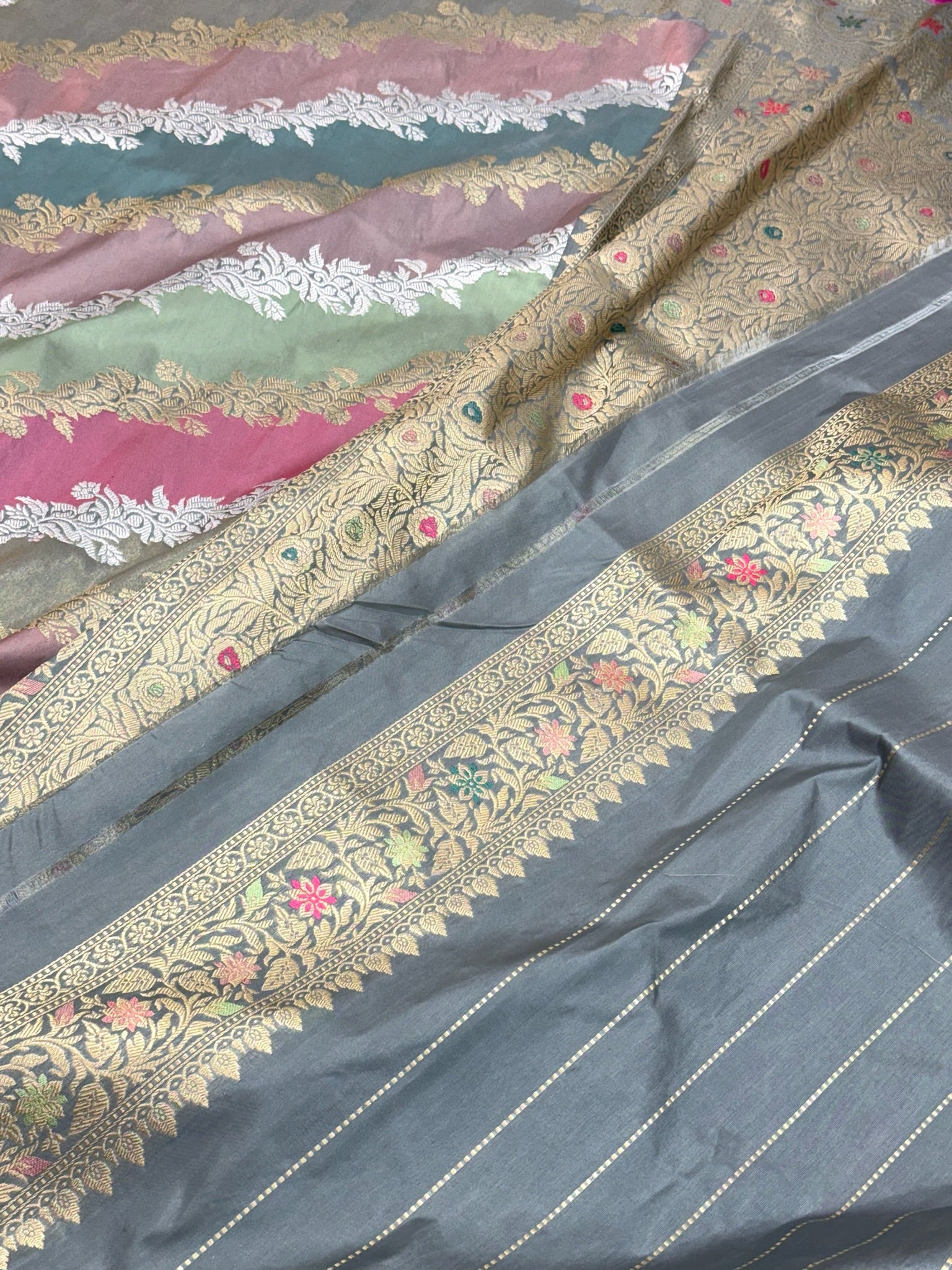 Grey Katan Silk Rangkaat Handwoven Saree