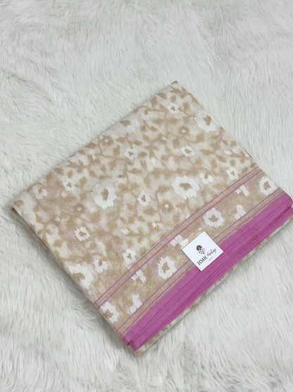 Pearl White Pure Muslin Cotton Jamdani Ektara Weave Handloom Banarasi Saree