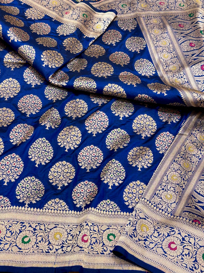 Blue Handloom Fine Banarasi Saree - Pure Mulberry Katan Silk Saree