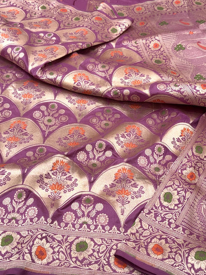 Lilac Pink Pure Katan Mulberry Silk Handloom Banarasi Saree