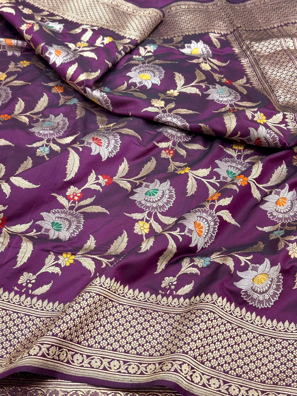 Wine Pure Mulberry Katan Silk Handwoven Banarasi Saree