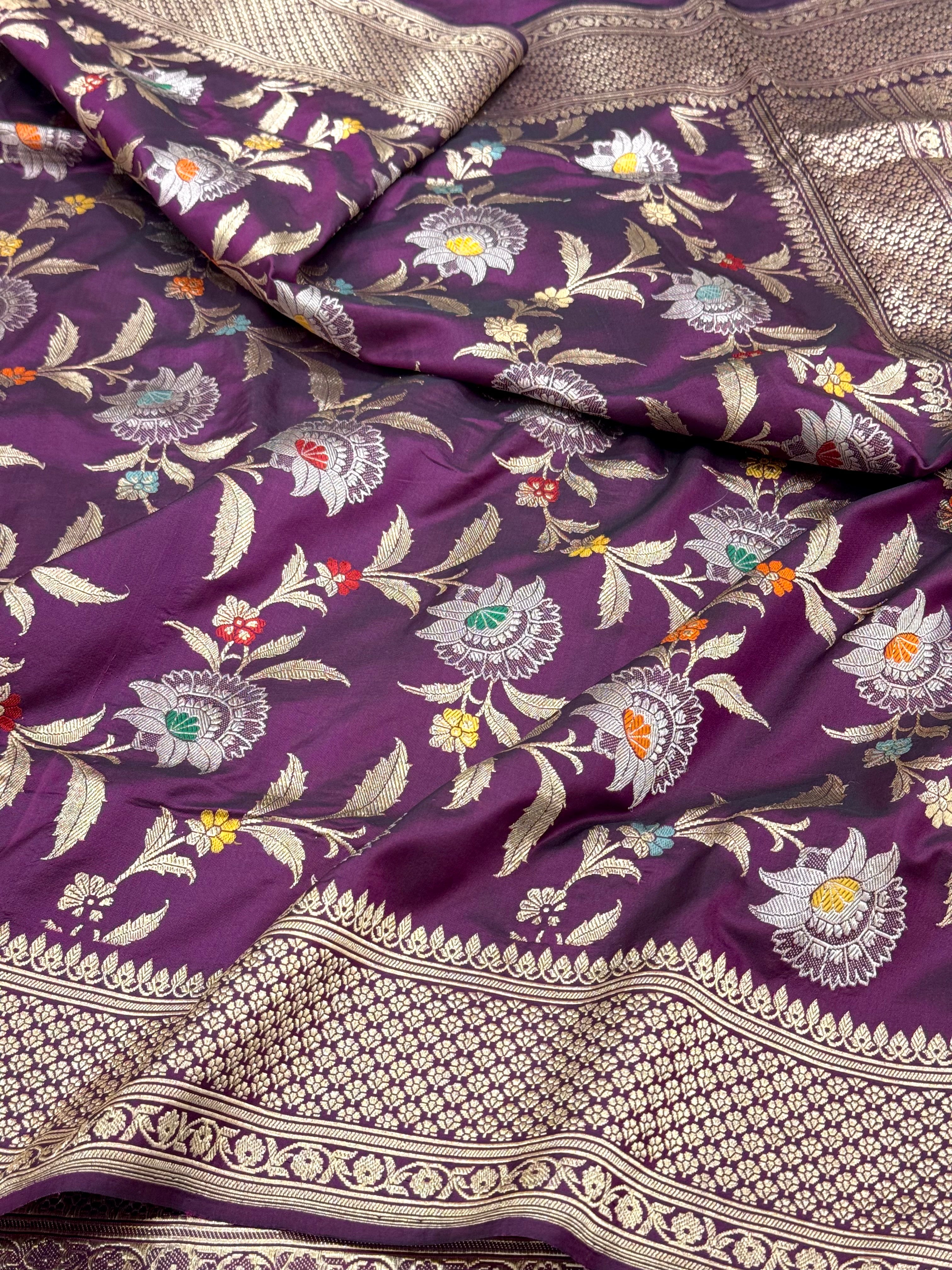 Wine Pure Mulberry Katan Silk Handwoven Banarasi Saree