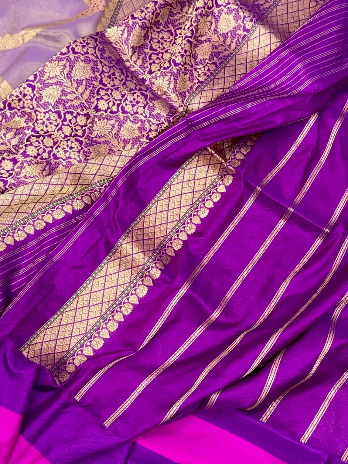 Purple Pure Kora Tissue Handwoven Saree