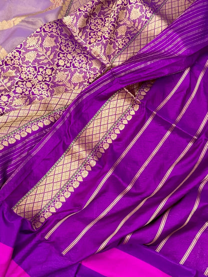 Purple Pure Kora Tissue Handwoven Saree