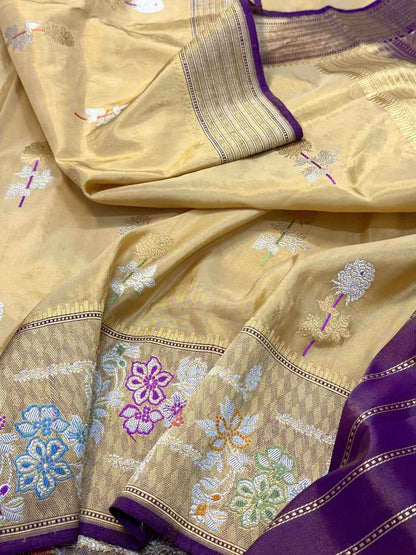 Gold Pure Double Katan Tissue Silk  | Kadhwa Tecnique | Handwoven Banarasi Silk Saree