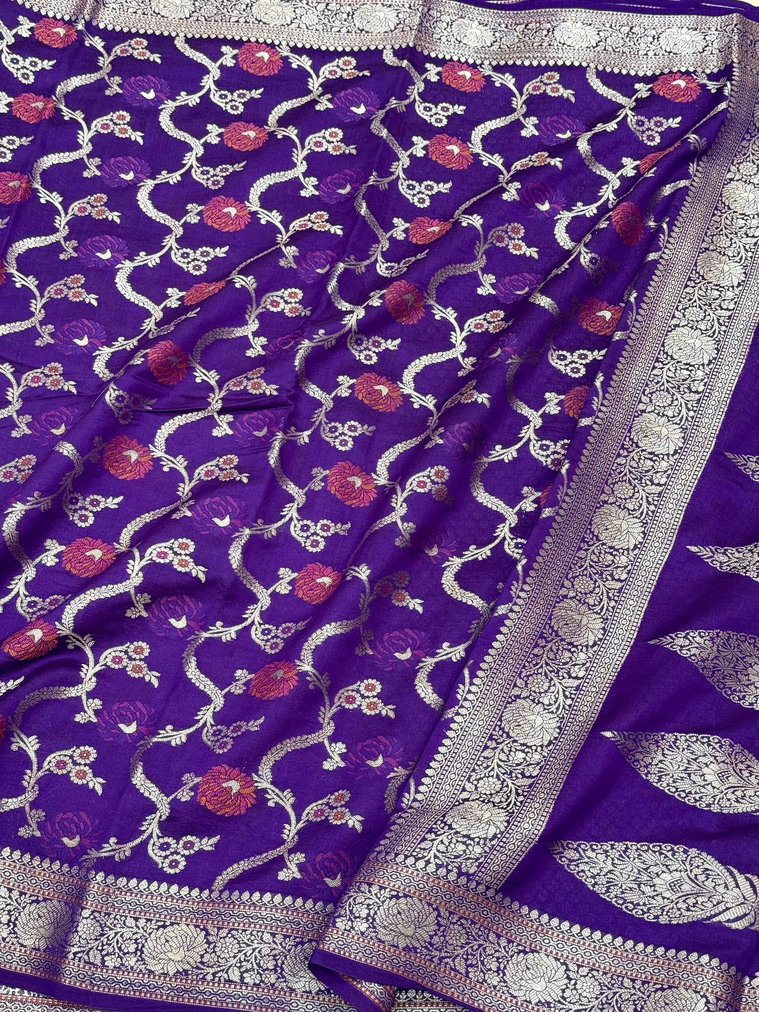 Purple Pure Mulberry Chiniya Silk Meenakari  Banarasi Saree- Lightweight