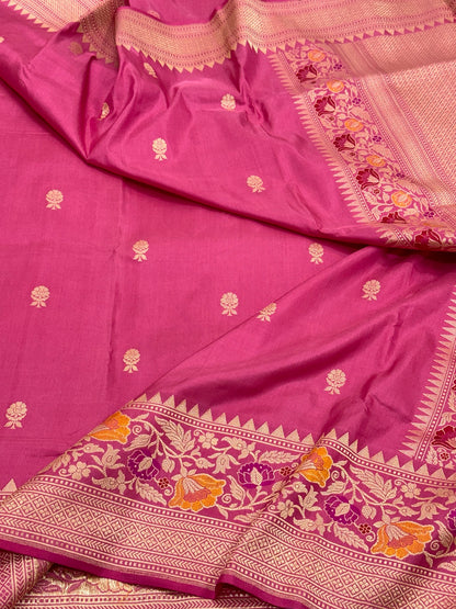 Pink Pure Katan Silk Handwoven Banarasi Saree |Kadhuwa Weave|