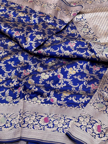 Blue Pure Katan Silk Meenakari - Pure Mulberry Silk Handloom Banarasi Saree