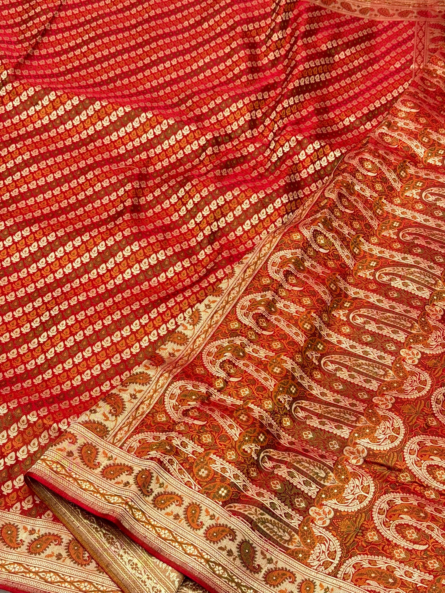 Red Pure Satin Silk Handwoven Banarasi Saree |Tanchoi|
