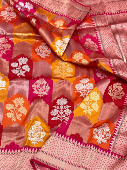 Pink Pure Mulberry Katan Silk Handwoven Banarasi Saree |Rangkaat|