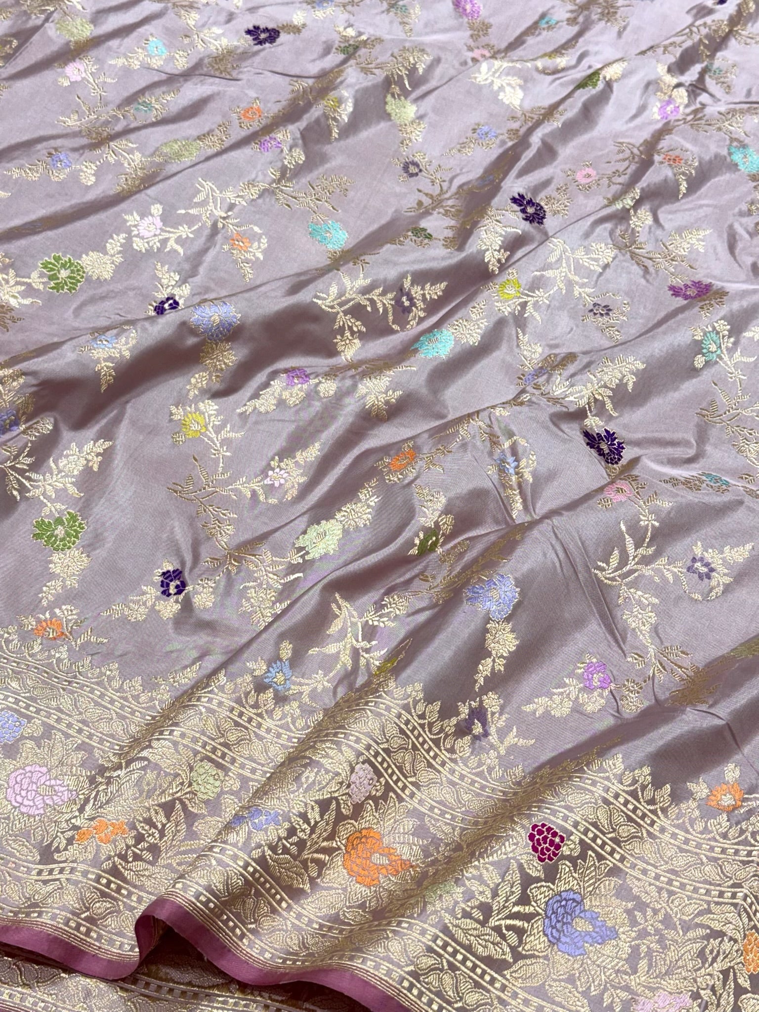 Dusty Lilac Pure Mulberry Double Katan Silk | Kadhwa Weave | Handwoven Timeless Authentic Banarasi Saree